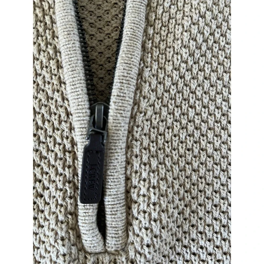 J. Crew Waffle Garter Knit 1/4 Zip Pullover Sweater 100% Cotton Mens Medium Tan